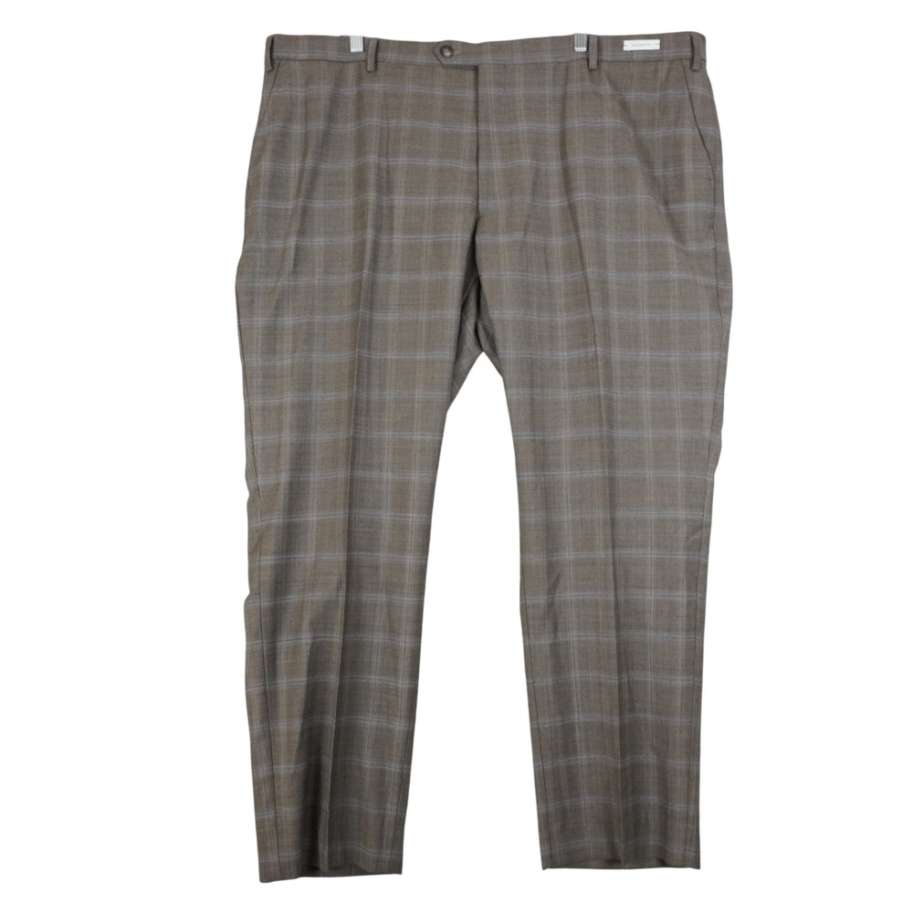 Jos A. Bank Traveler Tailored Fit Brown Plaid Wool Blend Dress Pants NWT 45x30